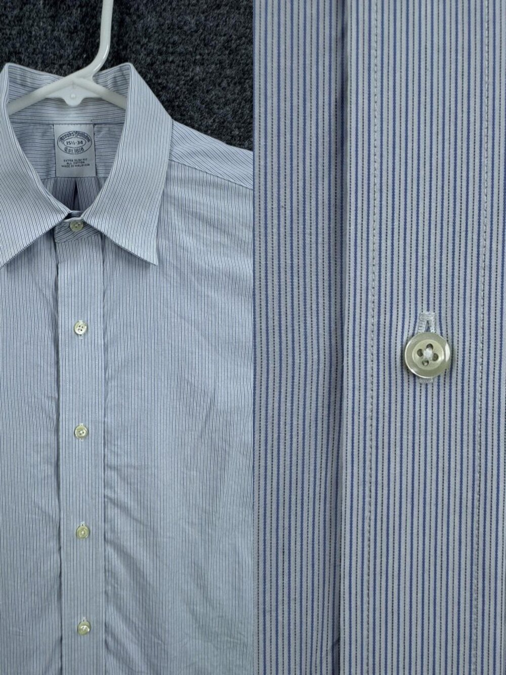 Brooks Brothers Men 15.5 34 Extra-Slim Blue White Cotton French Cuff Striped